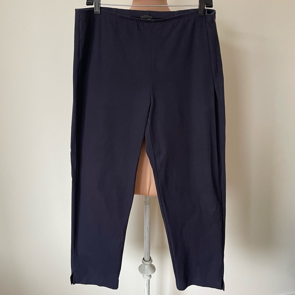 Eileen Fisher Organic Cotton Stretch Ankle Notch Blue High Rise Pants EUC Sz PL